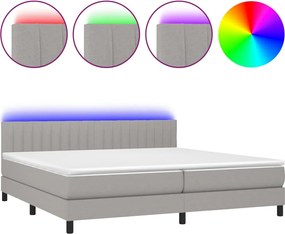 vidaXL Pat cu arcuri, saltea și LED, gri deschis, 200x200 cm, textil