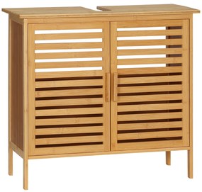 kleankin Mobila sub chiuvetă baie din bambus mobilier sub vasca 2 uși 66 x 29 x 61,5 cm | Aosom Romania