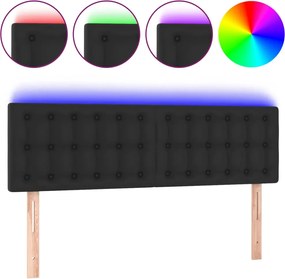 vidaXL Tăblie de pat cu LED, negru, 144x5x78/88 cm, piele ecologică