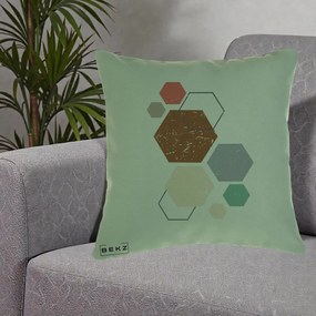 Perna Decorativa Geometric Hexagoane Multicolor, 40x40 cm, Verde, Husa Detasabila, Perna Inclusa, BEKZ®
