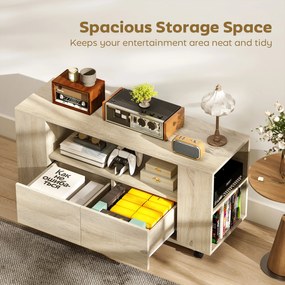 HOMCOM Suport pentru TV de 42" cu Roți Pivotante și Frână, Rafturi Ajustabile și Sertare, 102x34.5x48.5 cm, Lemn | Aosom Romania