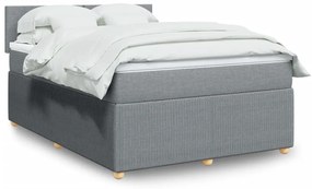 vidaXL Pat box spring cu saltea, gri deschis, 140x190 cm, textil