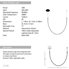 Pendul LED design decorativ modern Tube L-110cm
