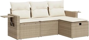 vidaXL Set canapele de grădină, 4 piese, cu perne, bej, poliratan