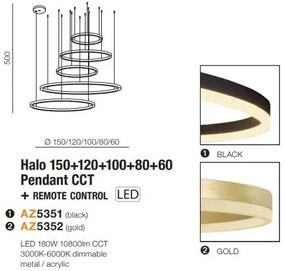 Lustra XXL cu 5 inele LED si telecomanda HALO PENDANT GO 150+120+100+80+60 CCT