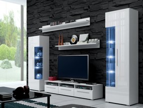Mobilier living Ramon I (alb + alb lucios) (cu iluminat). 611012