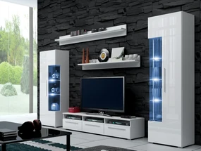 Mobilier living Ramon I (alb + alb lucios) (cu iluminat). 611012