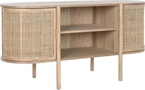 Comodă TV living din lemn de hevea, natur, cu 2 uși din ratan împletit și nișă deschisă cu raft, 60 x 120 x 43,5 cm, „Rustic Elegance”