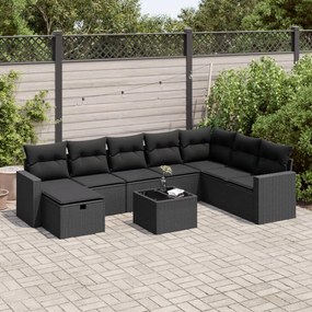 3325441 vidaXL Set mobilier de grădină cu perne, 9 piese, negru, poliratan