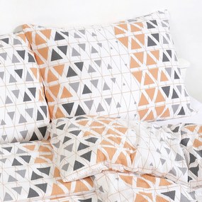 Goldea lenjerie de pat creponată deluxe - triunghiuri gri-portocalii 140 x 200 și 50 x 70 cm