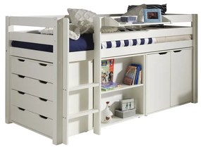 Pat pentru copii supraetajat alb din lemn masiv de pin 90x200 cm PINO – Vipack