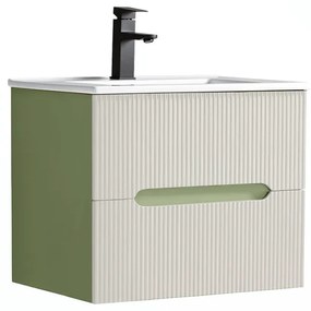 Trent 60 dulap de baie inferior cu chiuvetă ceramică (2 sertare) verde deschis-alb