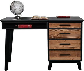 Birou lemn masiv Timeless 4 Sertare 1 Nișă Negru, 120 × 60 × 76 cm