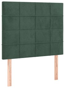 Pat box spring cu saltea, verde inchis, 90x190 cm, catifea Verde inchis, 90 x 190 cm, Cu blocuri patrate