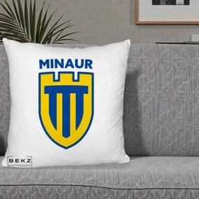Perna Personalizata Minaur Baia Mare Fotbal, 40x40 cm, Alb Pufos, Husa Detasabila, Perna Inclusa, BEKZ®