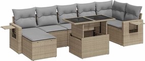 vidaXL Set canapele de grădină, 8 piese, cu perne, bej, poliratan
