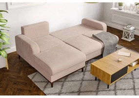 Colțar bej cu tapițerie din catifea reiată (cu colț pe partea stângă ) Beata – Ropez