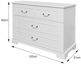 Comoda eleganta Ines alba cu 4 sertare L120 cm