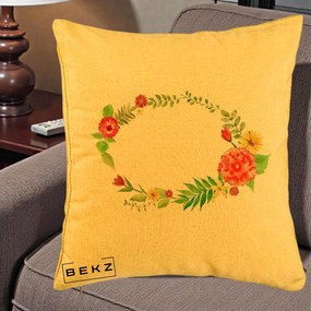 Perna Decorativa Coroana Florala Acuarela, 40x40 cm, Galben, Husa Detasabila, Perna Inclusa, BEKZ®