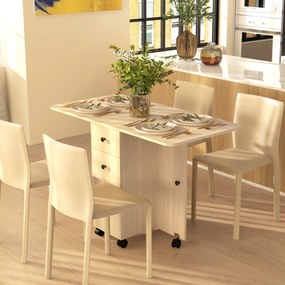 HOMCOM Masă de Bucătărie Pliabilă, Masă Rabatabilă cu Roți și Frâne pentru 6 Persoane, Birou Pliabil cu 2 Sertare și Dulap, pentru Living, 120x60x76.5 cm, Lemn Natural | Aosom Romania