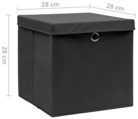 Cutii depozitare cu capac, 4 buc., negru, 28 x 28 x 28 cm 4, Negru cu capace, 1