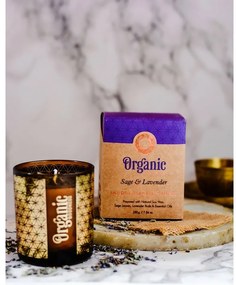 Lumânare aromată organică Sage &amp; Lavender 200g în sticlă cu folie aurie