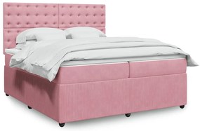 vidaXL Pat box spring cu saltea, roz, 200x200 cm, catifea