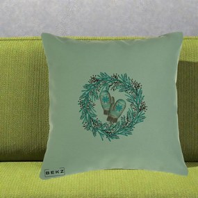 Perna Decorativa Coroana Turcoaz cu Manusi, 40x40 cm, Verde, Husa Detasabila, Perna Inclusa, BEKZ®
