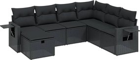 vidaXL Set canapele de grădină cu perne, 7 piese, negru, poliratan