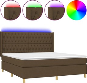 vidaXL Pat cu arcuri, saltea și LED, maro închis, 160x200 cm, textil