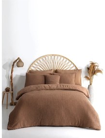 Lenjerie de pat maro din bumbac ranforcé pentru pat dublu, extinsă 240x220 cm Waffle Striped – Mila Home Luxury