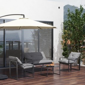Outsunny Set Mobilier de Exterior cu Măsuță din Sticlă, Canapea, 2 Fotolii și Perne, Gri | Aosom Romania