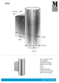 Markslöjd 107917 - Aplică perete exterior PIPE 2xGU10/35W/230V IP44