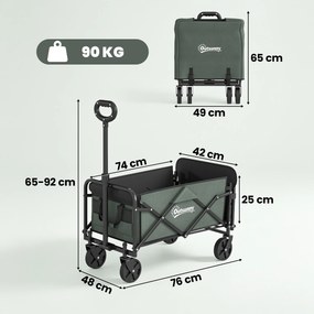 Outsunny Cărucior Pliabil de Grădină de 72l cu Deschidere Posterioară, Roți, Buzunare și Mâner, 114x46x65-92 cm, Verde | Aosom Romania
