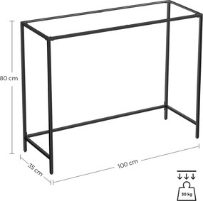 Consola Minimalist, Vasagle, 100 x 35 x 80 cm, otel/sticla temperata, negru