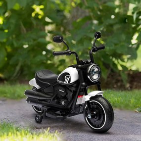 HOMCOM Motocicletă Electrică pentru Copii 18-36 Luni cu Roți Ajutătoare și Far, 76x42x57 cm, Alb și Negru | Aosom Romania