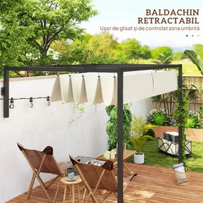 Outsunny Pergolă 3 x 4m Montată pe Perete, Pergolă Metalică cu Acoperiș Retractabil pentru Grătar, Grădină, Terasă, Deck | Aosom Romania