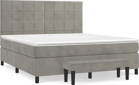 vidaXL Pat box spring cu saltea, gri deschis, 180x200 cm, catifea