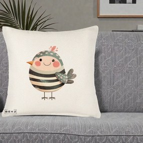 Perna Decorativa Pui Kawaii Teal cu Flori, 40x40 cm, Crem Reliefat, Husa Detasabila, Perna Inclusa, BEKZ®