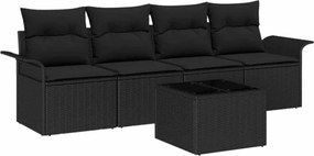 vidaXL Set de canapea cu pernă 5 pcs Negru poliratan