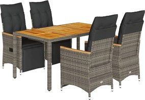 vidaXL Set bistro de grădină cu perne, 5 piese, gri, poliratan