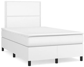 vidaXL Pat box spring cu saltea și LED, alb, 120x190 cm, piele eco