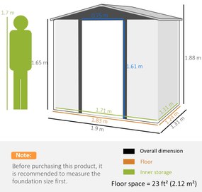 Şopron metalic de depozitare pentru grădină Outsunny 6.2 x 4.3ft | Aosom Romania