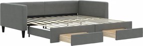 vidaXL Pat de zi cu extensie și sertare, gri închis, 100x200 cm textil