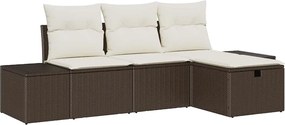 vidaXL Set de canapele pentru grădină cu pernă 4 pcs Maro Rattan poli