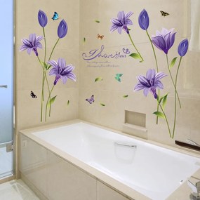 Autocolant de perete „Flori violete” 160x85cm