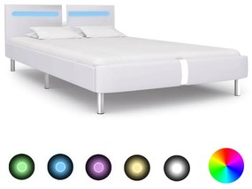 Cadru de pat cu LED, alb, 140 x 200 cm, piele artificiala Alb, 140 x 200 cm