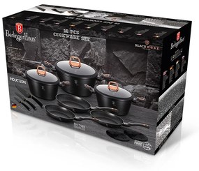 Set oale si tigai marmorate 14 piese, cu capace Black Rose Berlinger Haus BH 7187