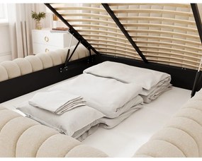 Pat matrimonial bej tapițat cu spațiu de depozitare cu somieră 180x200 cm Carilla – ELTAP