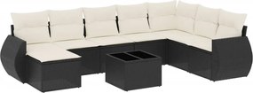 vidaXL Set mobilier de grădină cu perne, 9 piese, negru, poliratan